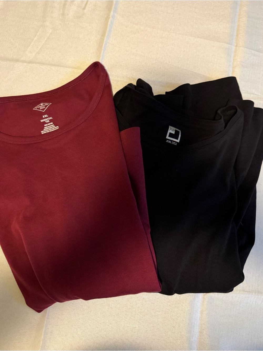 St. John's Bay Long Sleeve Crewneck Tees in Burgundy and Black - Set of 2